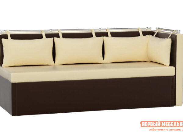 описание Кухонный диван Мебелико Кухонный угловой диван Метро Экокожа бежево-коричневый